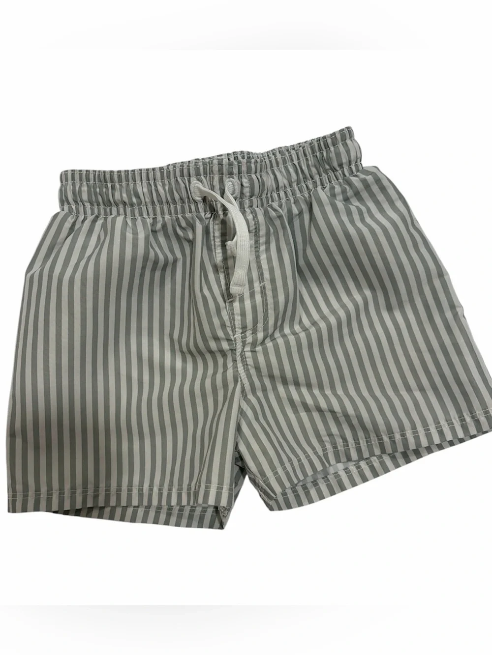 H&M Light Gray and White Striped Swim Shorts